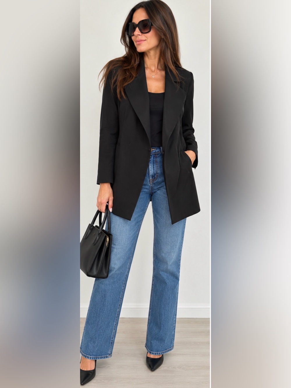 DKNY Donna Karan New York Black 95% Wool Longline Blazer Size S